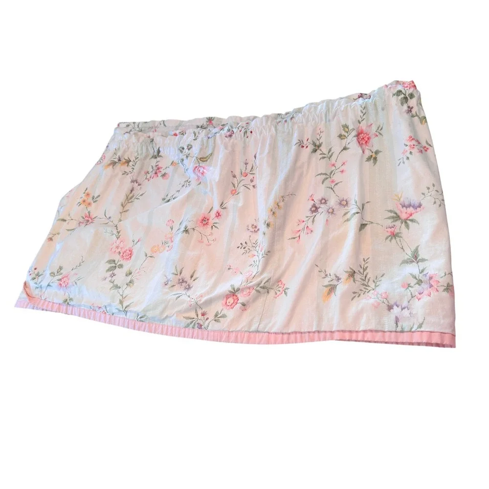 Shabby Chic Floral Kitchen Valance Set Two Rod Pocket Pink Trim Curtain 12' LONG
